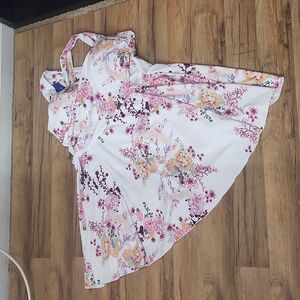 COCOPEAR White Pink Floral Bird Ruched Skirted 1 Pc Swimdress Swimsuit
